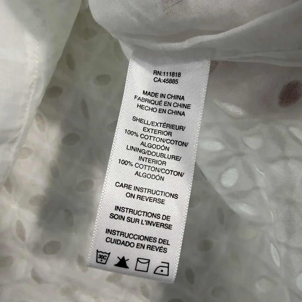 MICHAEL KORS White Cotton Eyelet Top 3/4 Sleeve Blouse Size 12 Tunic Women